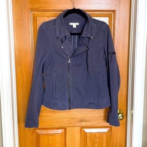 Peyton Jensen grey blue moto jacket sz L EUC